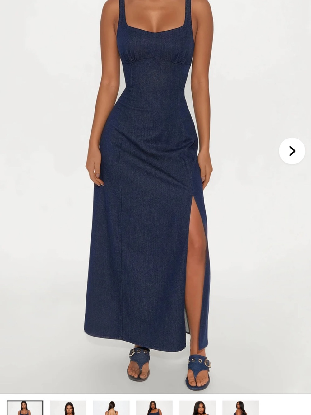 Fashion Nova Dark Navy Denim Maxi Dress with Slit